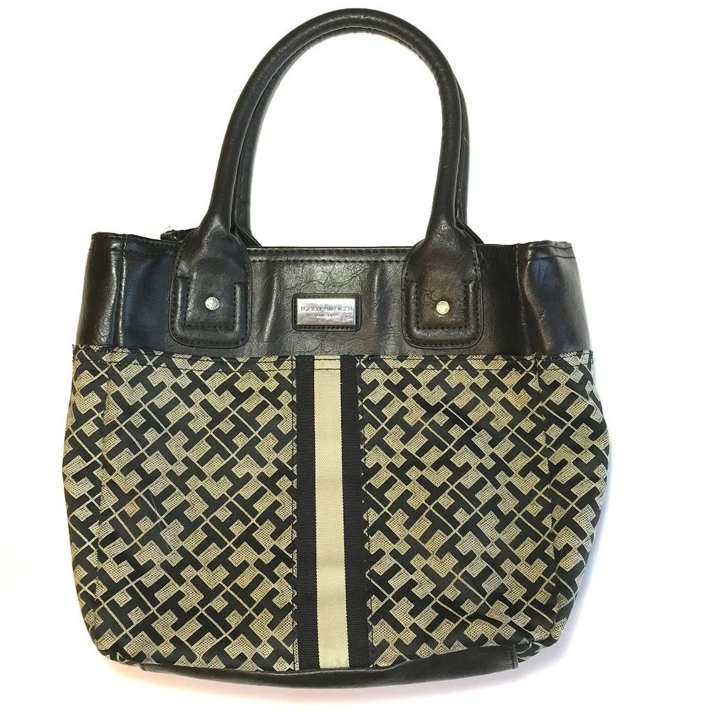 Tommy Hilfiger Black and Grey Signature Satchel